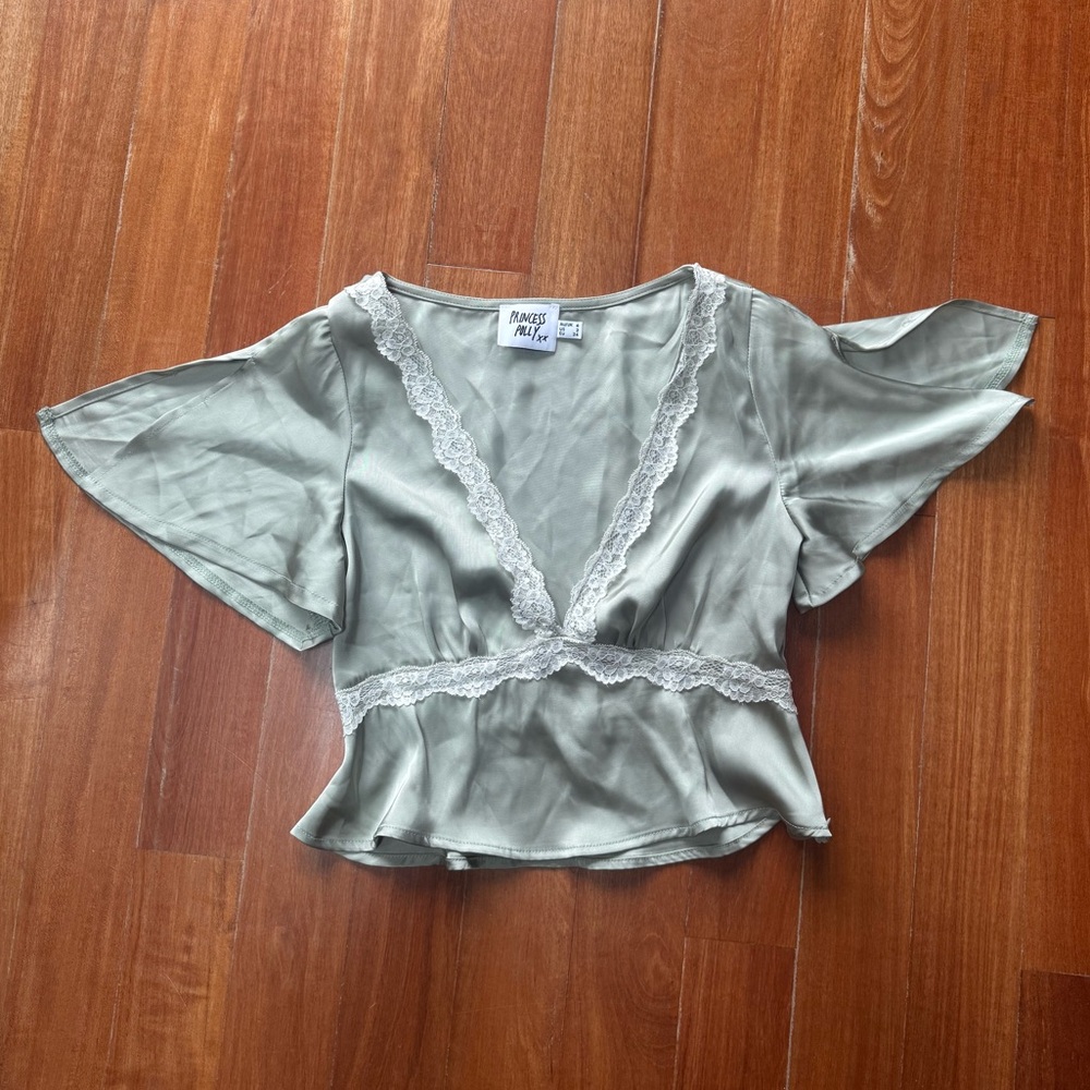 Princess Polly Mint Green Blouse with Lace